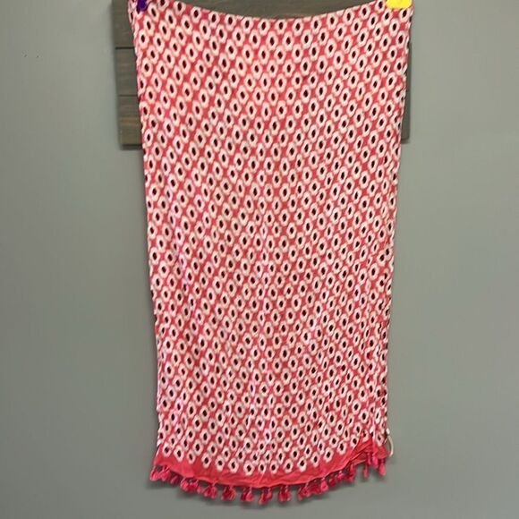 Kate Spade New York Pink Cream Red Viscose Abstract Fashion Scarf 2017 83”, 22” - Picture 6 of 12